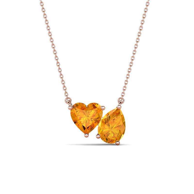 Zuri 1.33 ctw Heart with Pear Shape Citrine Toi Et Moi Women Pendant Necklace 