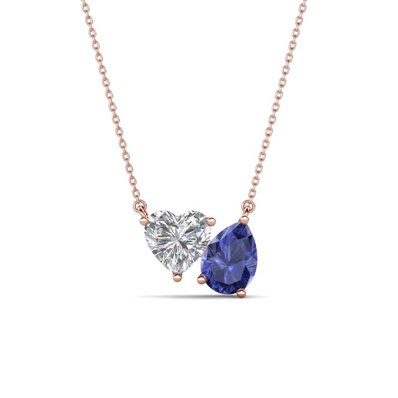 Zuri 1.30 ctw Heart Shape Moissanite with Pear Shape Iolite Toi Et Moi Women Pendant Necklace 