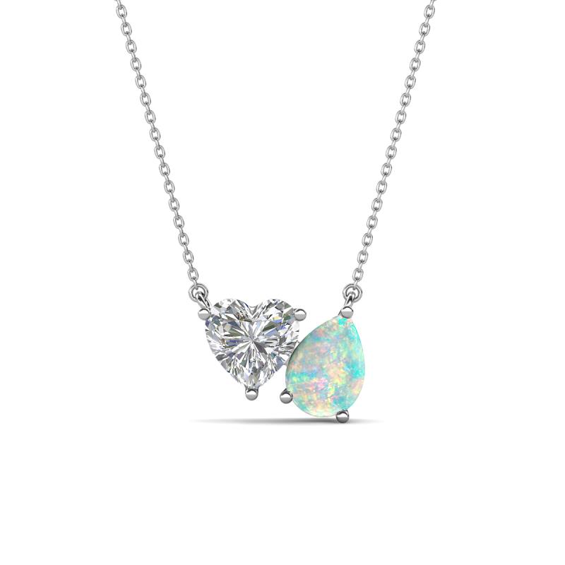 Zuri 1.05 ctw Heart Shape Moissanite with Pear Shape Opal Toi Et Moi Women Pendant Necklace 