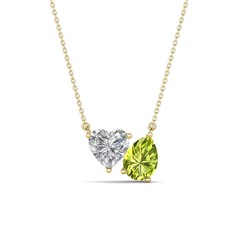 Zuri 1.50 ctw Heart Shape Moissanite with Pear Shape Peridot Toi Et Moi Women Pendant Necklace 