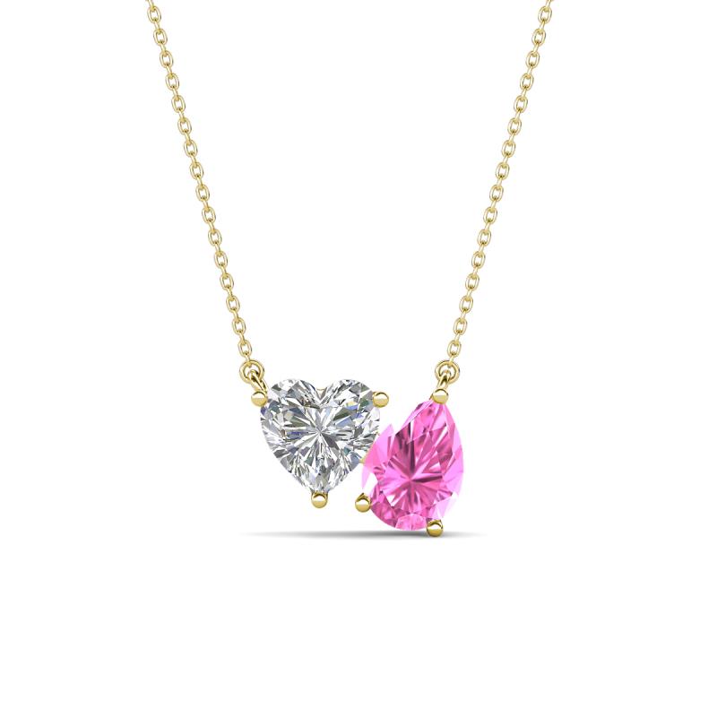 Zuri 1.60 ctw Heart Shape Moissanite with Pear Shape Created Pink Sapphire Toi Et Moi Women Pendant Necklace 