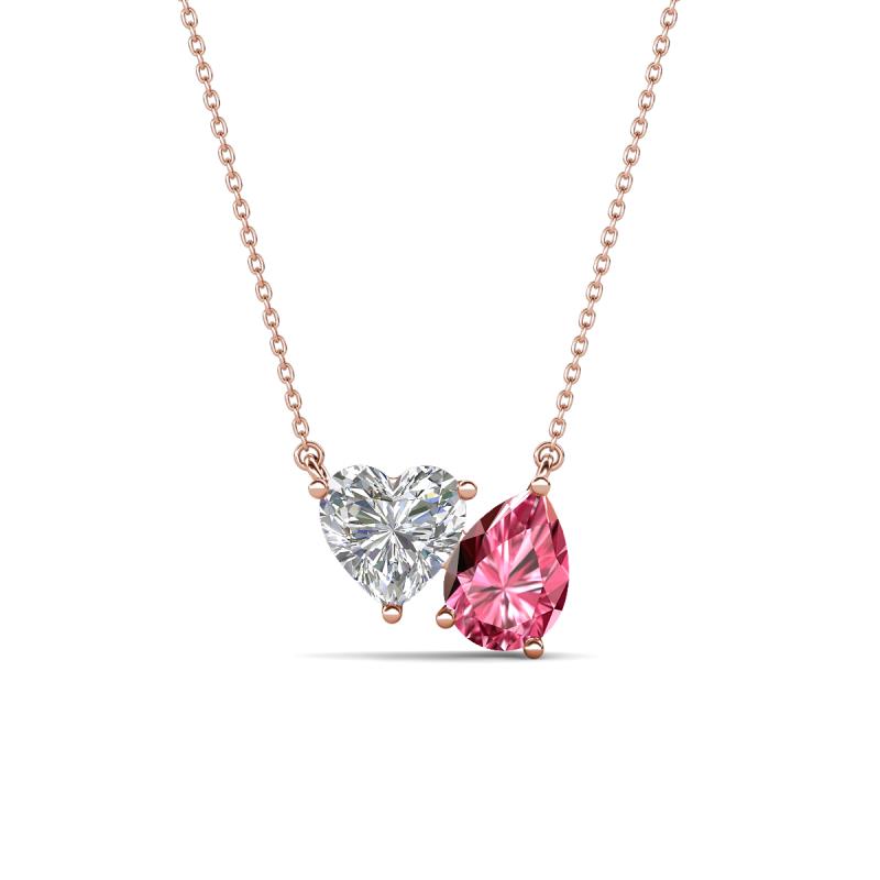 Zuri 1.40 ctw Heart Shape Moissanite with Pear Shape Pink Tourmaline Toi Et Moi Women Pendant Necklace 