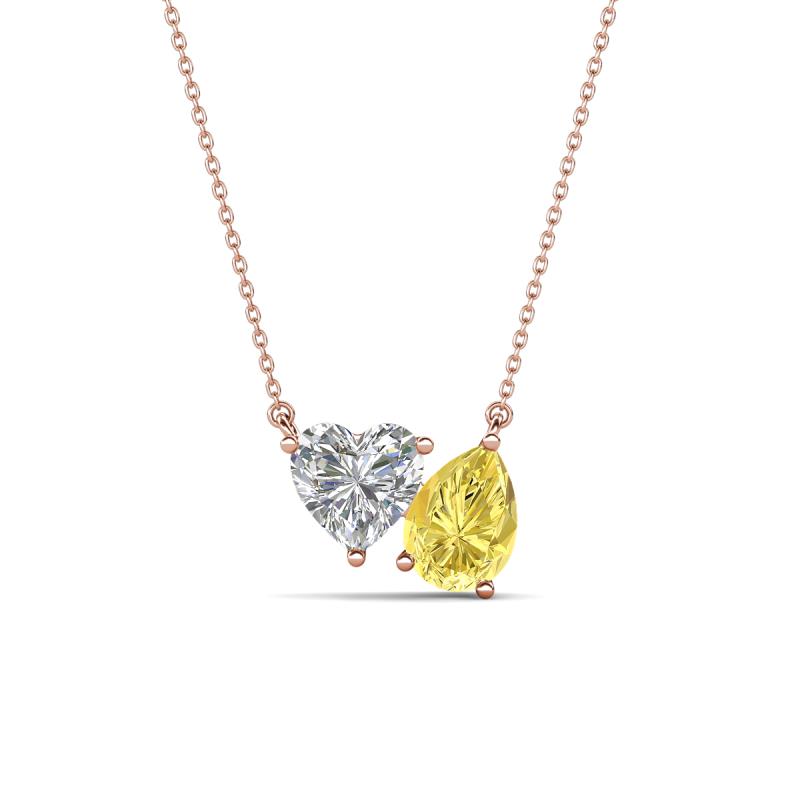 Zuri 1.60 ctw Heart Shape Moissanite with Pear Shape Created Yellow Sapphire Toi Et Moi Women Pendant Necklace 