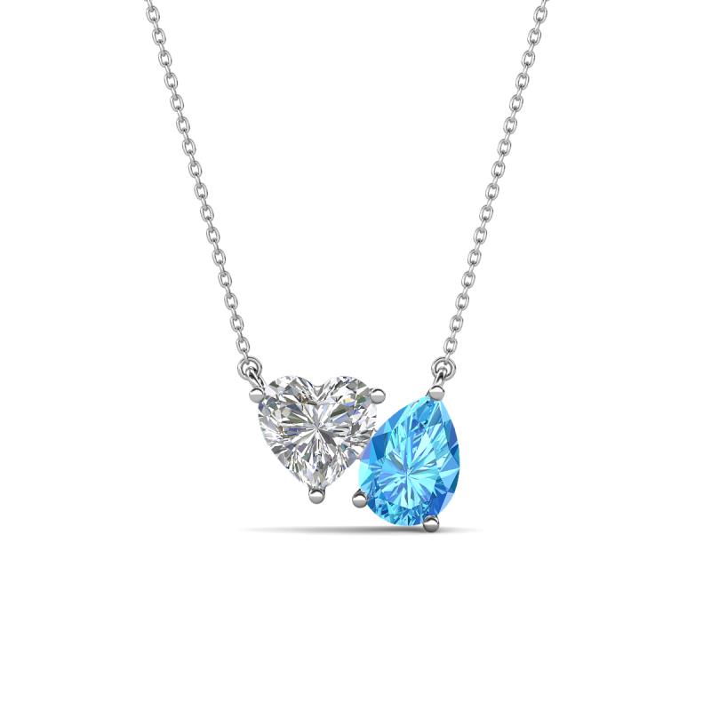 Zuri 1.55 ctw Heart Shape Moissanite with Pear Shape Blue Topaz Toi Et Moi Women Pendant Necklace 