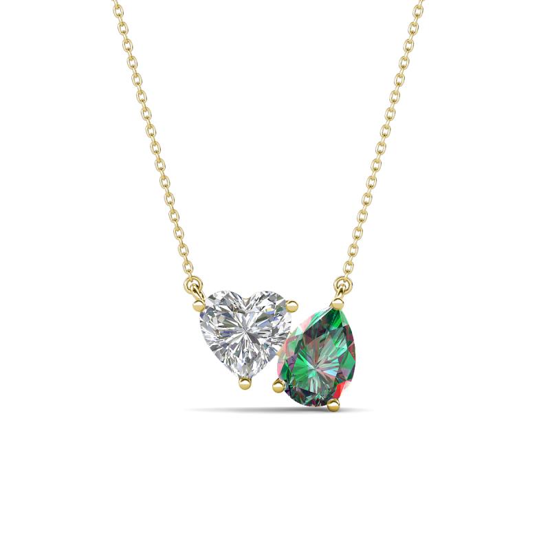 Zuri 1.56 ctw Heart Shape Moissanite with Pear Shape Created Alexandrite Toi Et Moi Women Pendant Necklace 