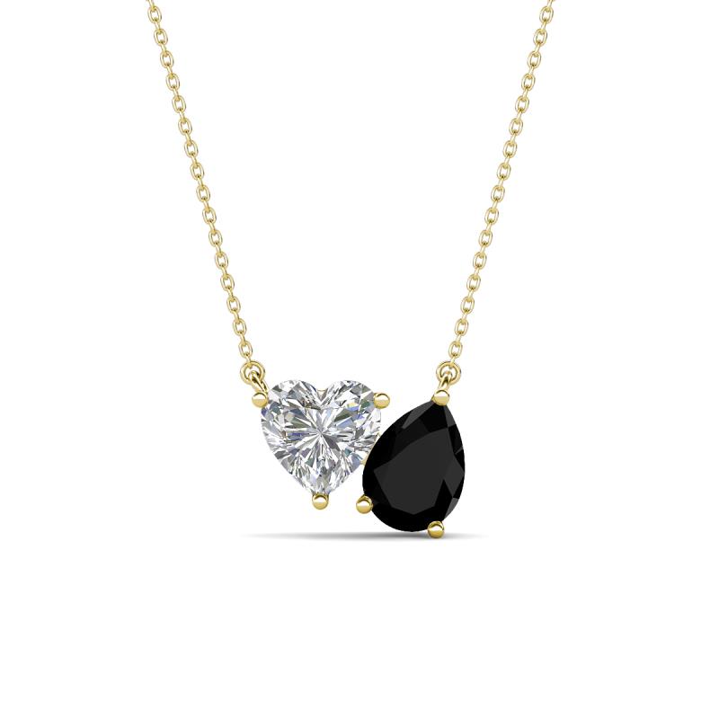 Zuri 1.40 ctw Heart Shape Moissanite with Pear Shape Black Onyx Toi Et Moi Women Pendant Necklace 