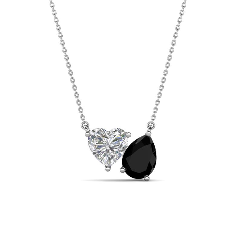 Zuri 1.40 ctw Heart Shape Moissanite with Pear Shape Black Onyx Toi Et Moi Women Pendant Necklace 
