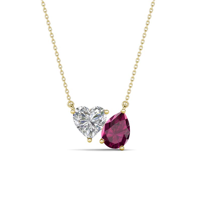 Zuri 1.60 ctw Heart Shape Moissanite with Pear Shape Rhodolite Garnet Toi Et Moi Women Pendant Necklace 