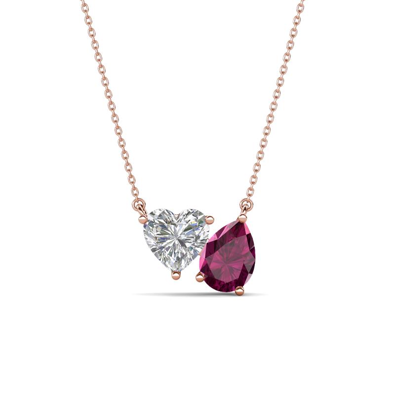 Zuri 1.60 ctw Heart Shape Moissanite with Pear Shape Rhodolite Garnet Toi Et Moi Women Pendant Necklace 