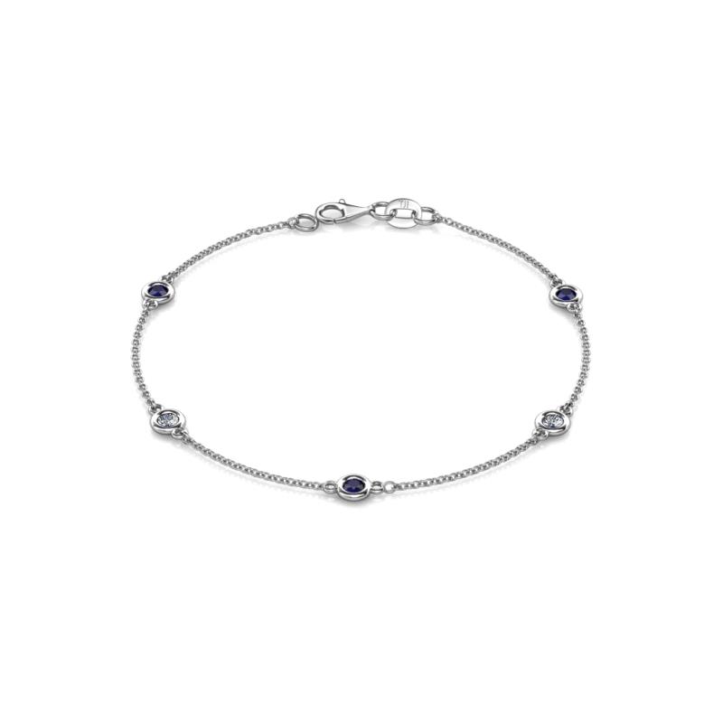 Aizza (5 Stn/3mm) Blue Sapphire and Lab Grown Diamond Station Bracelet 