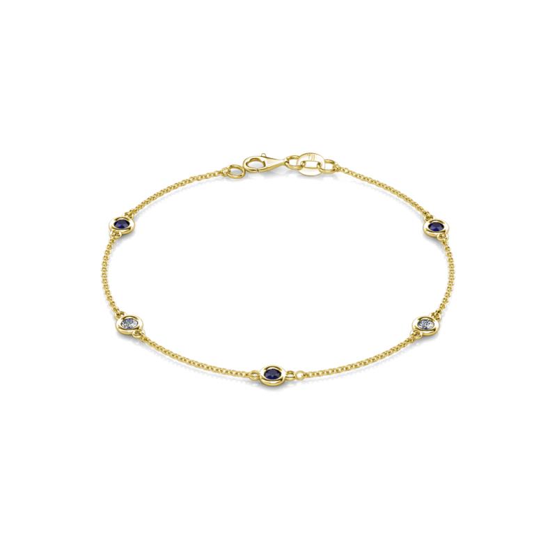 Aizza (5 Stn/3mm) Blue Sapphire and Lab Grown Diamond Station Bracelet 