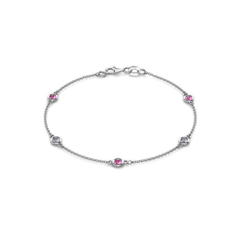 Aizza (5 Stn/3mm) Pink Sapphire and Lab Grown Diamond Station Bracelet 