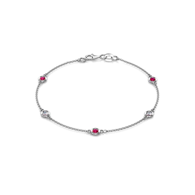 Aizza (5 Stn/3mm) Ruby and Lab Grown Diamond Station Bracelet 