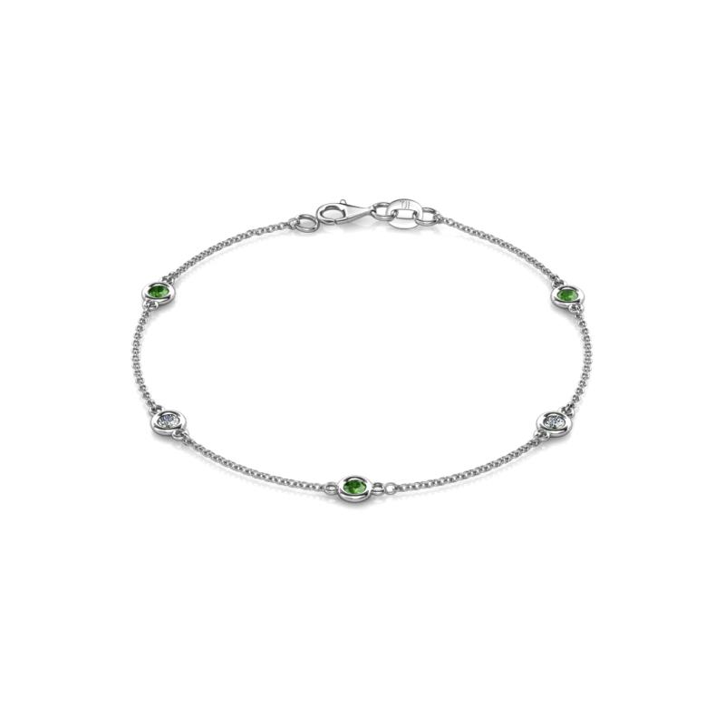Aizza (5 Stn/3mm) Green Garnet and Lab Grown Diamond Station Bracelet 