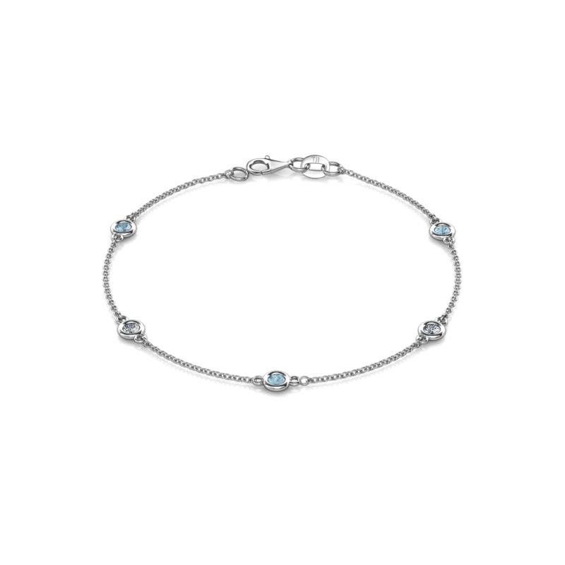 Aizza (5 Stn/3mm) Aquamarine and Lab Grown Diamond Station Bracelet 