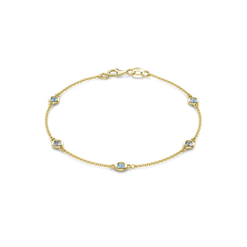 Aizza (5 Stn/3mm) Aquamarine and Lab Grown Diamond Station Bracelet 