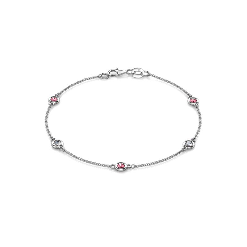 Aizza (5 Stn/3mm) Pink Tourmaline and Lab Grown Diamond Station Bracelet 