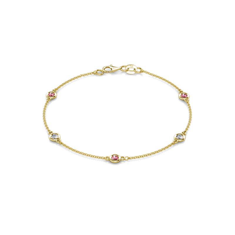 Aizza (5 Stn/3mm) Pink Tourmaline and Lab Grown Diamond Station Bracelet 