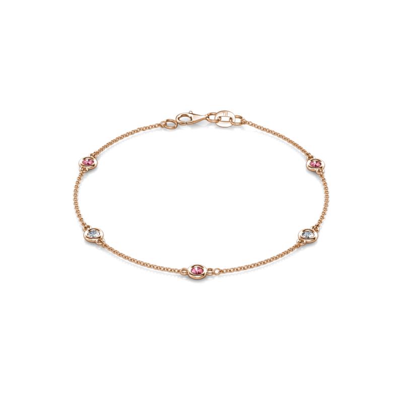 Aizza (5 Stn/3mm) Pink Tourmaline and Lab Grown Diamond Station Bracelet 