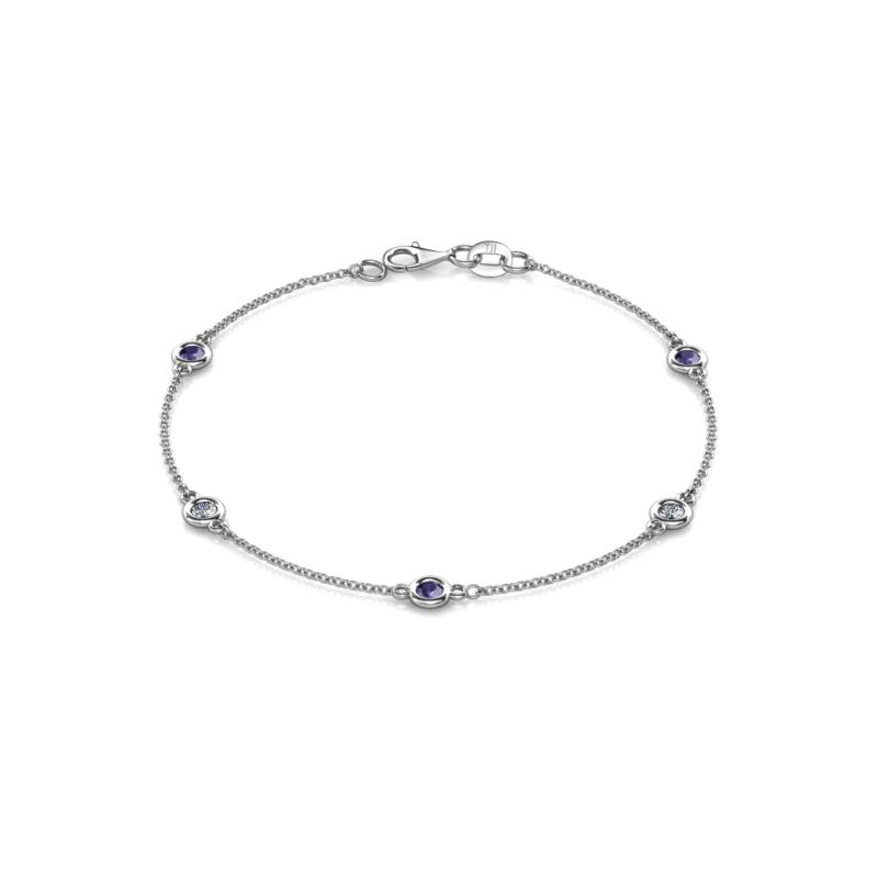Aizza (5 Stn/3mm) Iolite and Lab Grown Diamond Station Bracelet 
