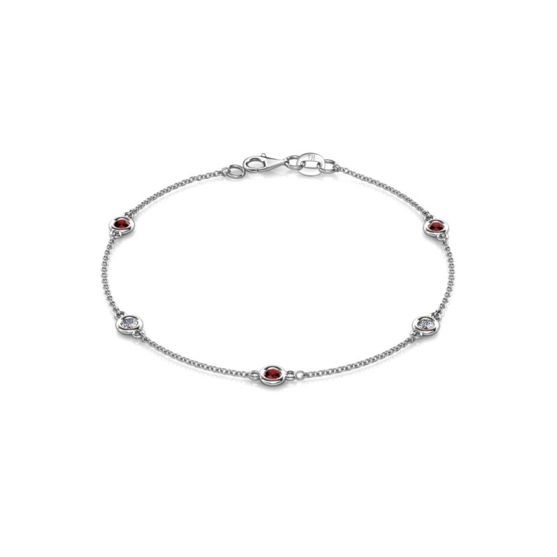 Aizza (5 Stn/3mm) Red Garnet and Lab Grown Diamond Station Bracelet 