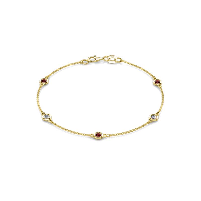 Aizza (5 Stn/3mm) Red Garnet and Lab Grown Diamond Station Bracelet 
