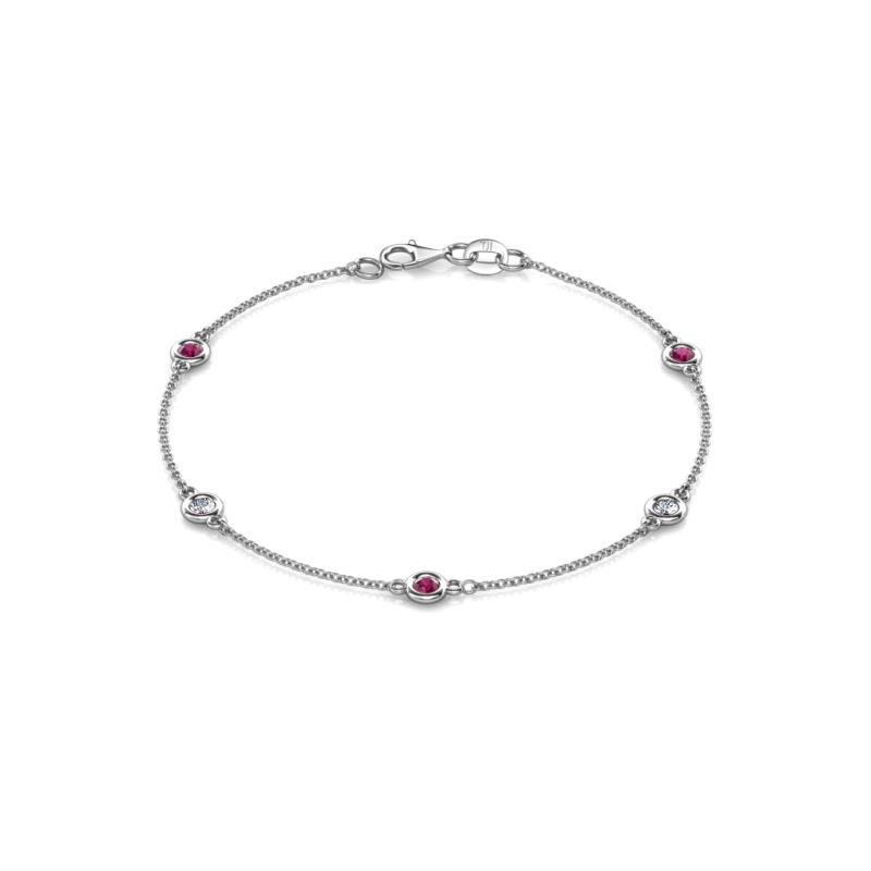 Aizza (5 Stn/3mm) Rhodolite Garnet and Lab Grown Diamond Station Bracelet 