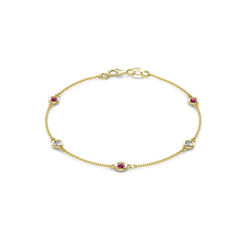 Aizza (5 Stn/3mm) Rhodolite Garnet and Lab Grown Diamond Station Bracelet 