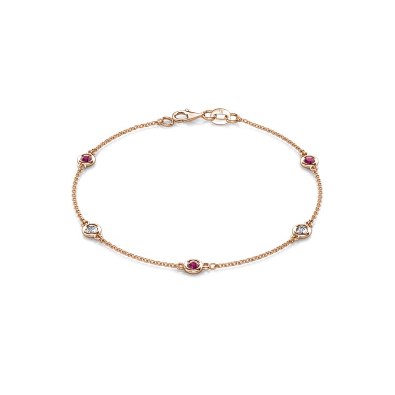 Aizza (5 Stn/3mm) Rhodolite Garnet and Lab Grown Diamond Station Bracelet 