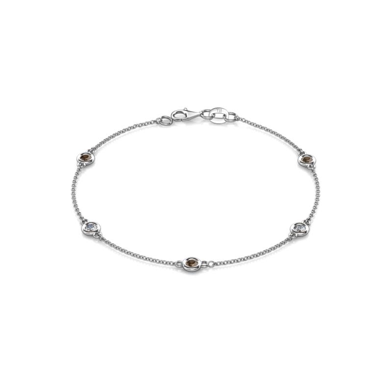 Aizza (5 Stn/3mm) Smoky Quartz and Lab Grown Diamond Station Bracelet 