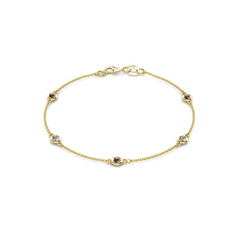 Aizza (5 Stn/3mm) Smoky Quartz and Lab Grown Diamond Station Bracelet 