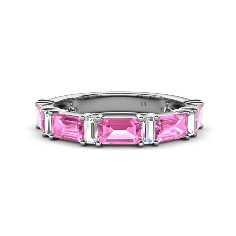 Elois 1.80 ctw Emerald shape Pink Sapphire and Baguette shape Lab Grown Diamond Wedding Band 
