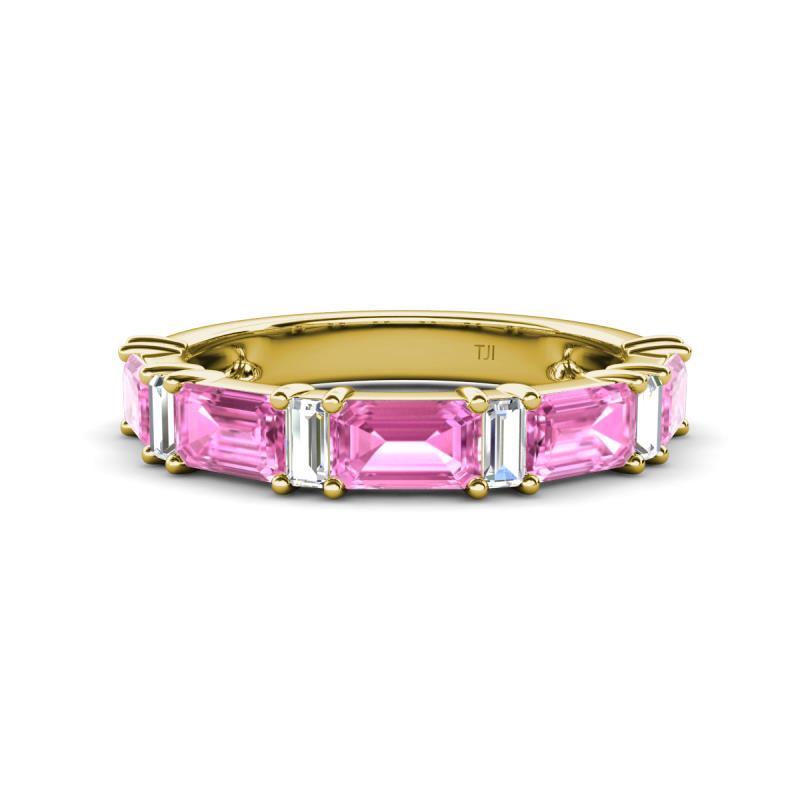 Elois 1.80 ctw Emerald shape Pink Sapphire and Baguette shape Lab Grown Diamond Wedding Band 