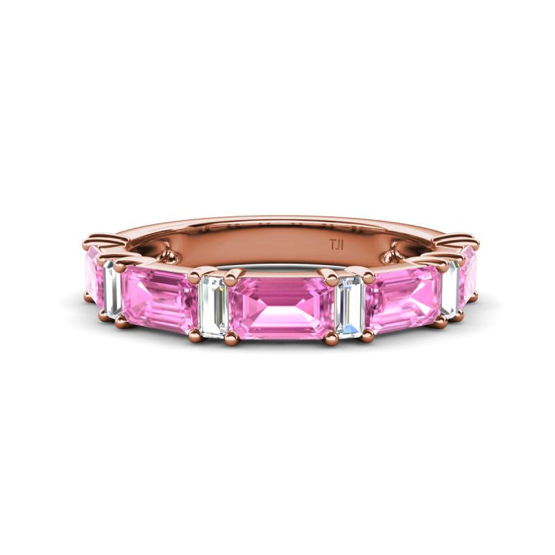 Elois 1.80 ctw Emerald shape Pink Sapphire and Baguette shape Lab Grown Diamond Wedding Band 