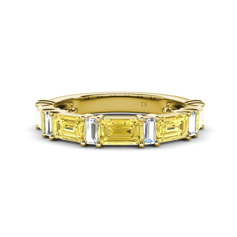 Elois 1.80 ctw Emerald shape Yellow Sapphire and Baguette shape Lab Grown Diamond Wedding Band 