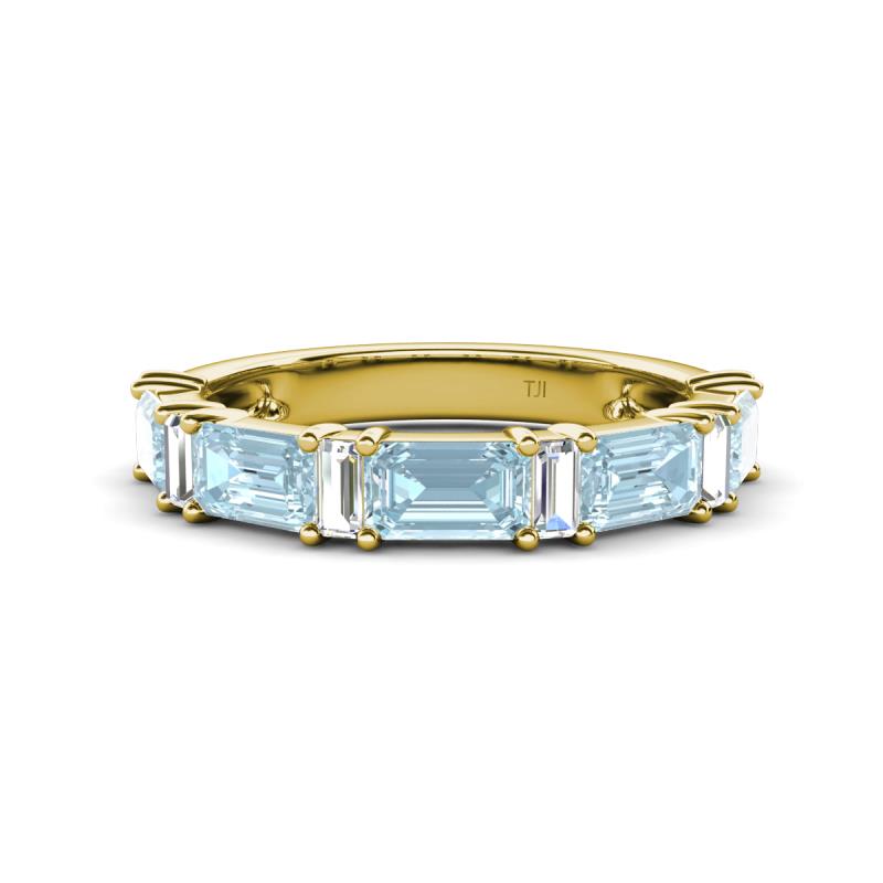 Elois 1.55 ctw Emerald shape Aquamarine and Baguette shape Lab Grown Diamond Wedding Band 
