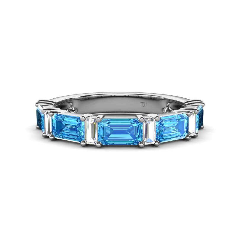 Elois 2.15 ctw Emerald shape Blue Topaz and Baguette shape Lab Grown Diamond Wedding Band 