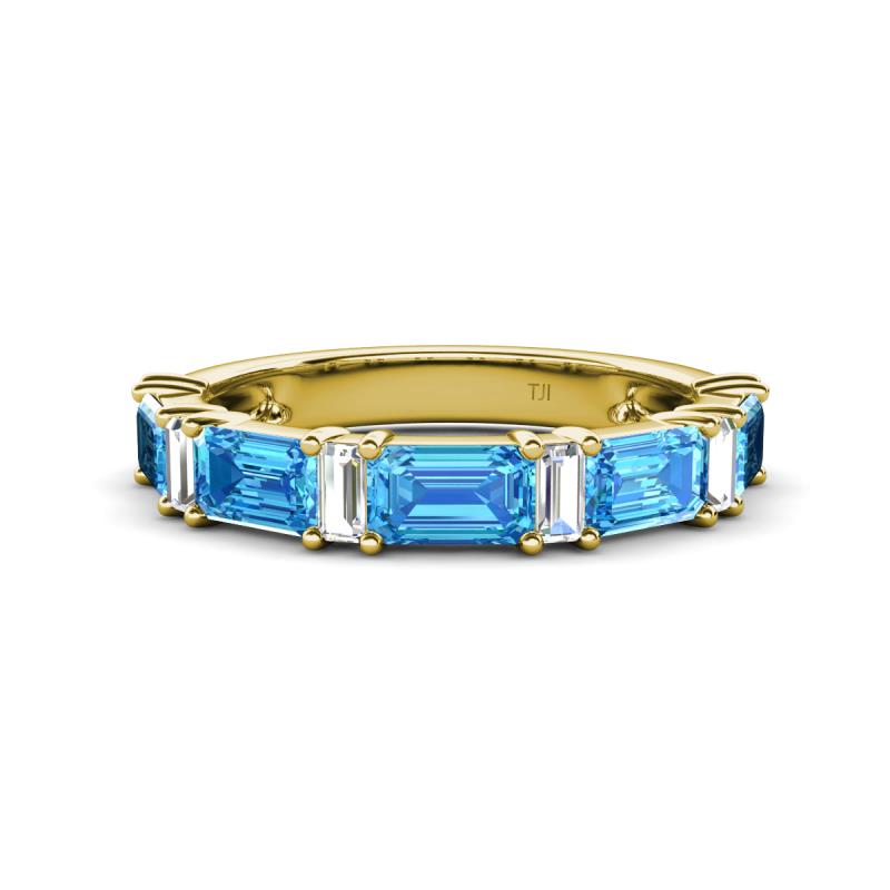Elois 2.15 ctw Emerald shape Blue Topaz and Baguette shape Lab Grown Diamond Wedding Band 
