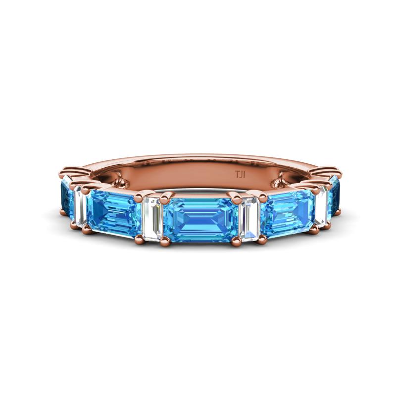 Elois 2.15 ctw Emerald shape Blue Topaz and Baguette shape Lab Grown Diamond Wedding Band 