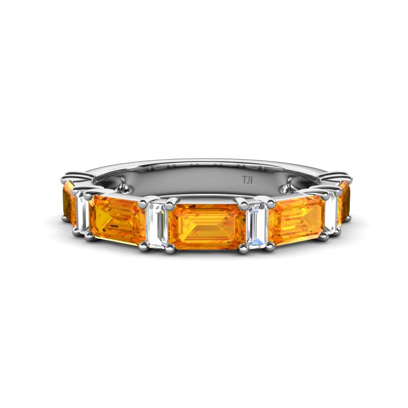 Elois 1.70 ctw Emerald shape Citrine and Baguette shape Lab Grown Diamond Wedding Band 