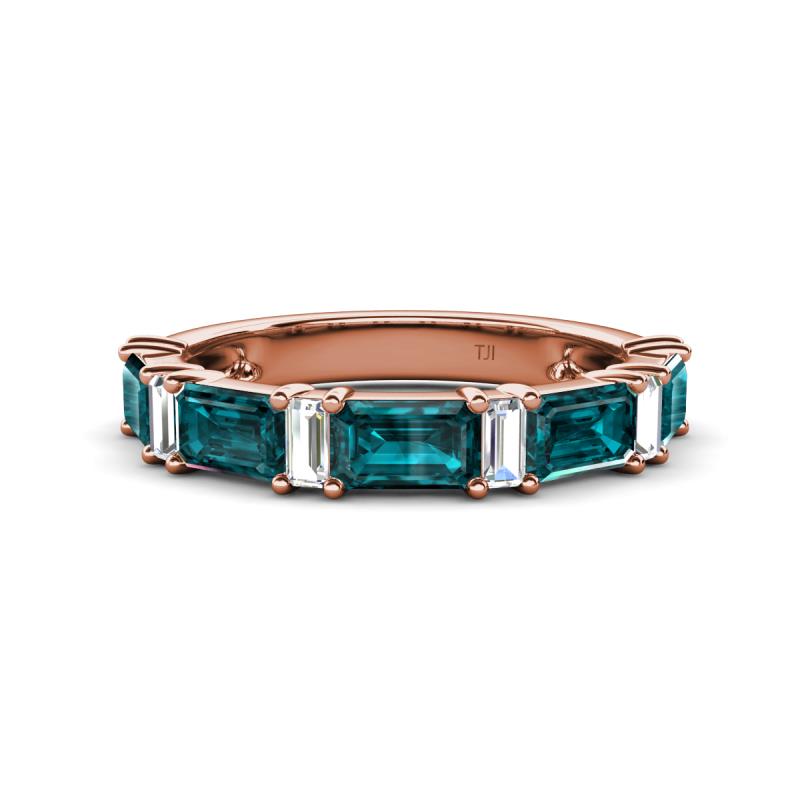 Elois 2.15 ctw Emerald shape London Blue Topaz and Baguette shape Lab Grown Diamond Wedding Band 