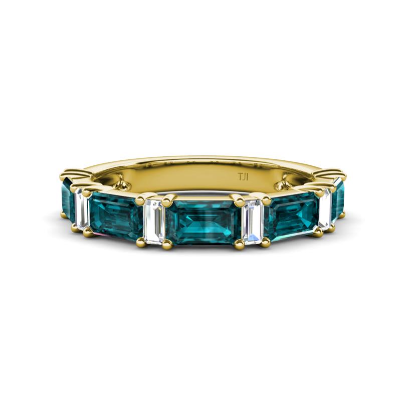 Elois 2.15 ctw Emerald shape London Blue Topaz and Baguette shape Lab Grown Diamond Wedding Band 