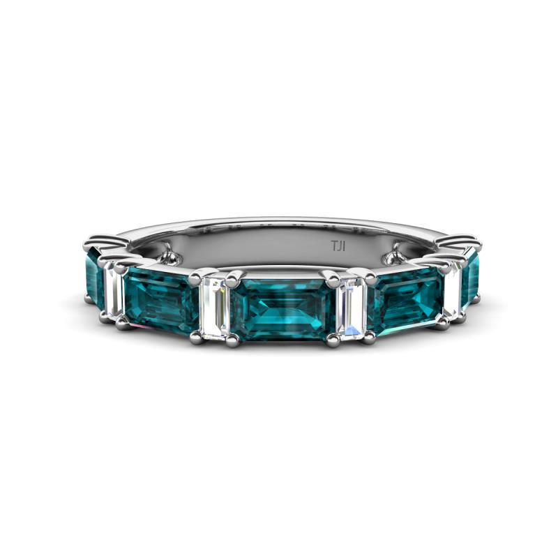 Elois 2.15 ctw Emerald shape London Blue Topaz and Baguette shape Lab Grown Diamond Wedding Band 