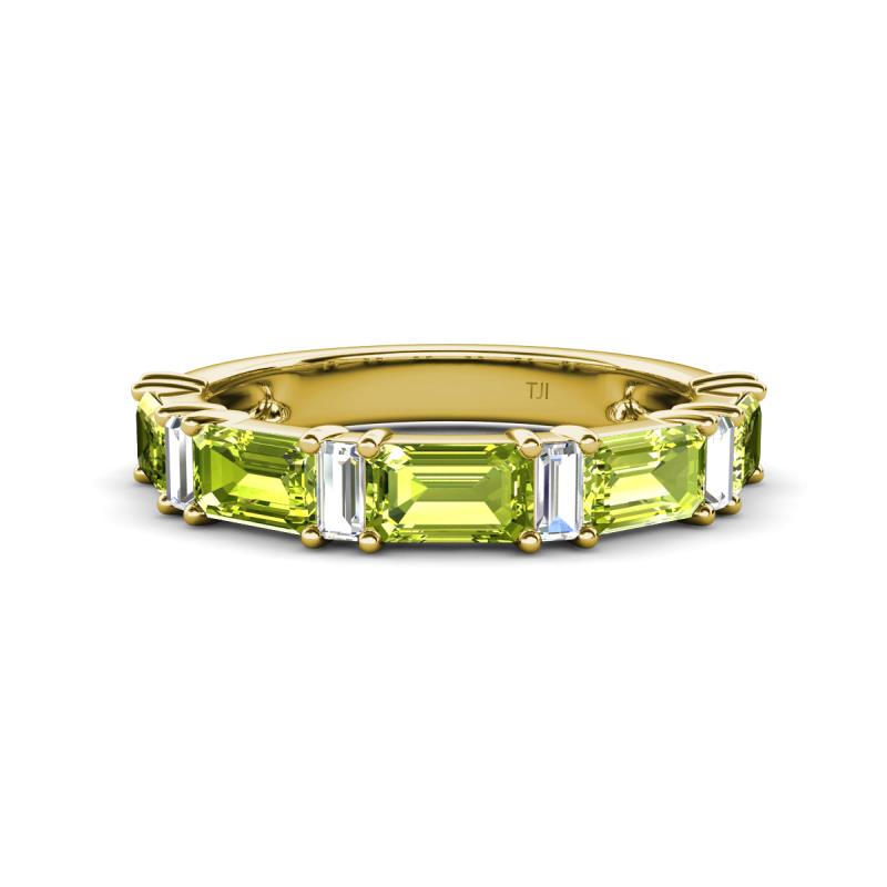 Elois 2.05 ctw Emerald shape Peridot and Baguette shape Lab Grown Diamond Wedding Band 