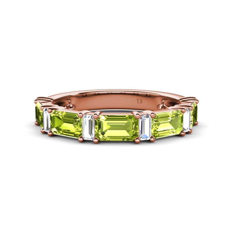 Elois 2.05 ctw Emerald shape Peridot and Baguette shape Lab Grown Diamond Wedding Band 