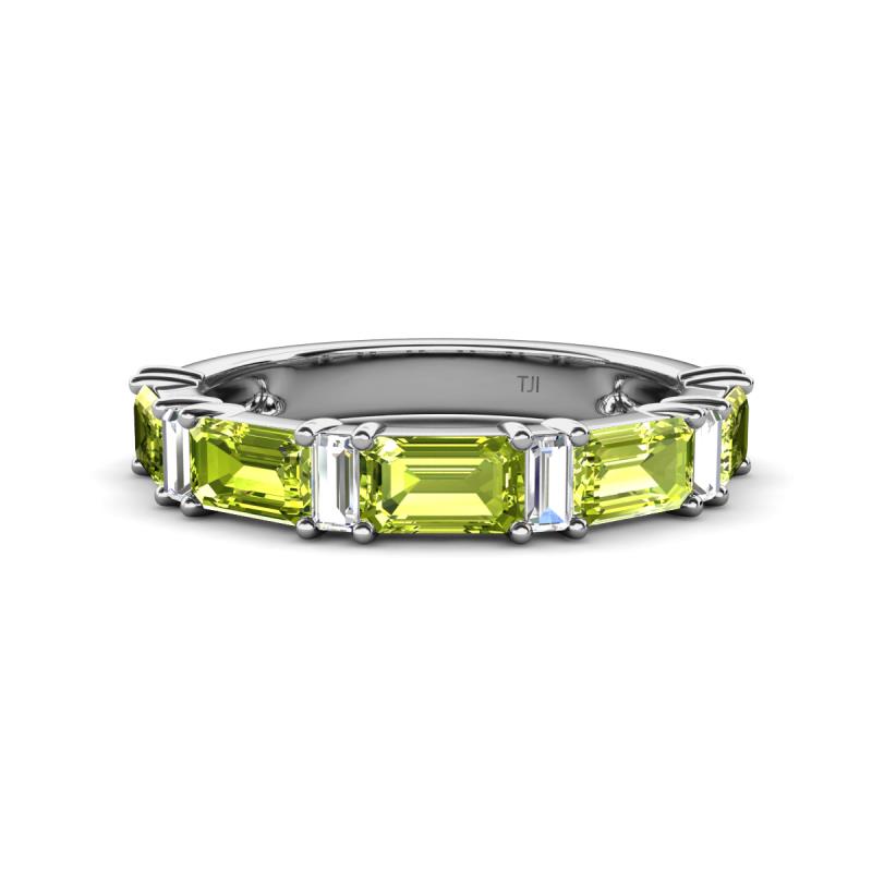 Elois 2.05 ctw Emerald shape Peridot and Baguette shape Lab Grown Diamond Wedding Band 