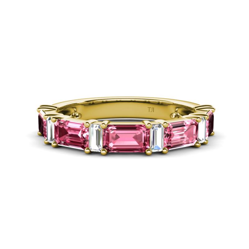 Elois 2.05 ctw Emerald shape Pink Tourmaline and Baguette shape Lab Grown Diamond Wedding Band 