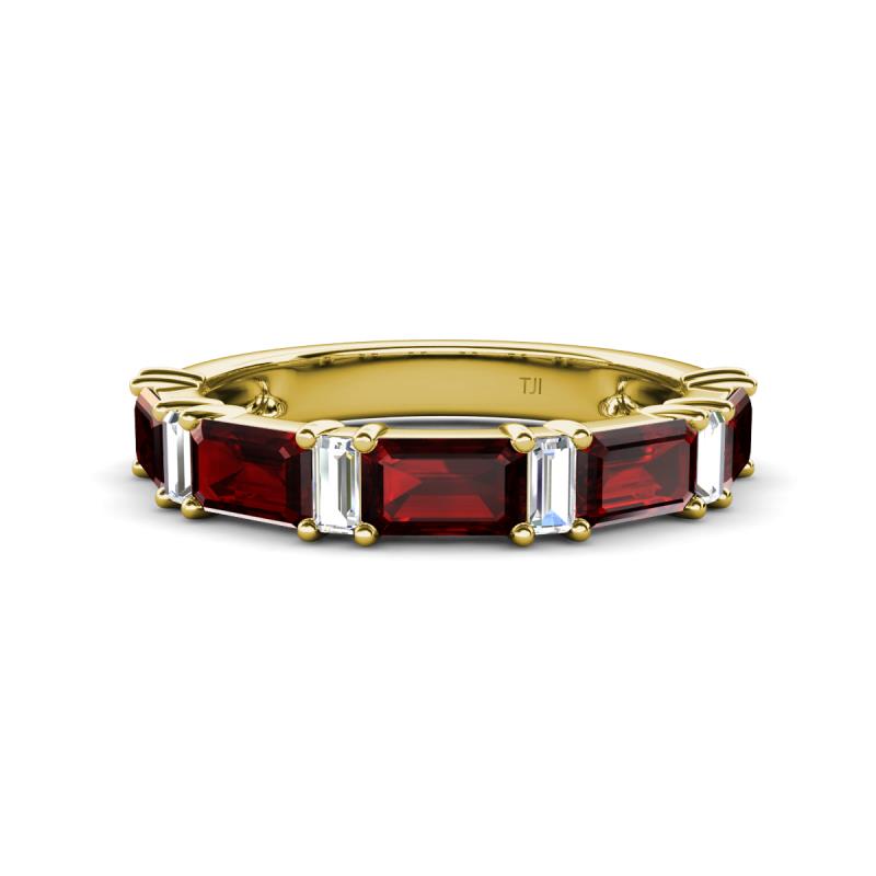 Elois 2.30 ctw Emerald shape Red Garnet and Baguette shape Lab Grown Diamond Wedding Band 