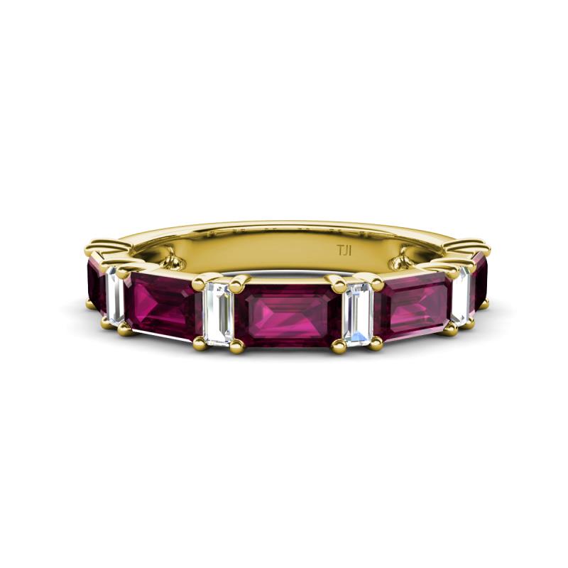Elois 2.30 ctw Emerald shape Rhodolite Garnet and Baguette shape Lab Grown Diamond Wedding Band 