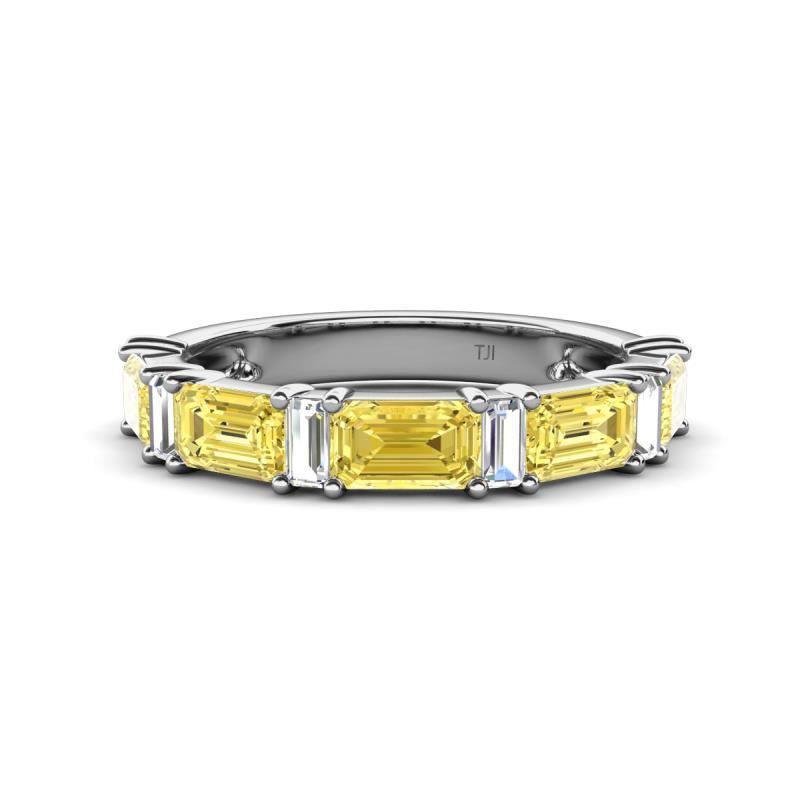 Elois 1.80 ctw Emerald shape Yellow Sapphire and Baguette shape Lab Grown Diamond Wedding Band 